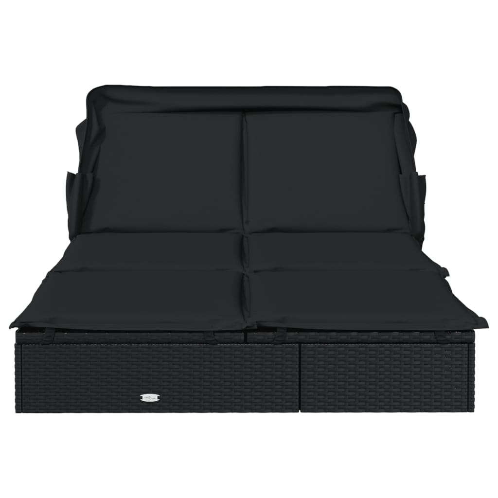 vidaXL Șezlong 2 pers. acoperiș pliabil negru 213x118x97 cm poliratan vidaXL Șezlong 2 pers. acoperiș pliabil negru 213x118x97 cm poliratan