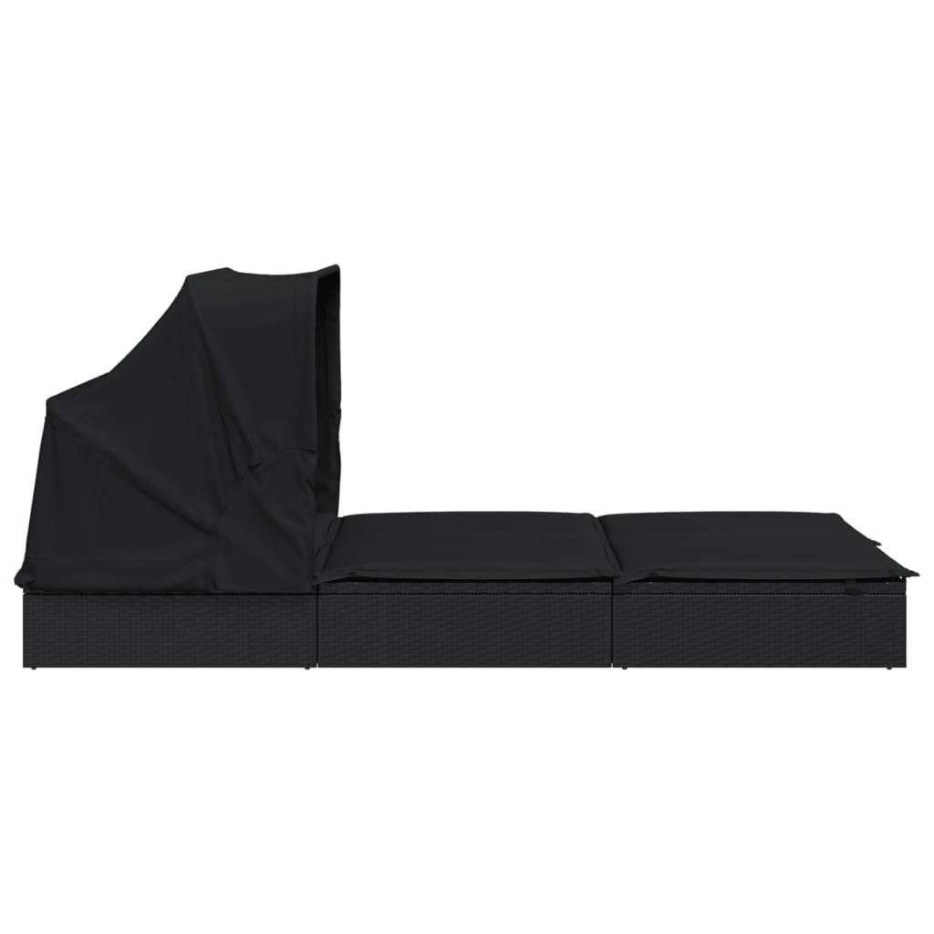 vidaXL Șezlong 2 pers. acoperiș pliabil negru 213x118x97 cm poliratan vidaXL Șezlong 2 pers. acoperiș pliabil negru 213x118x97 cm poliratan