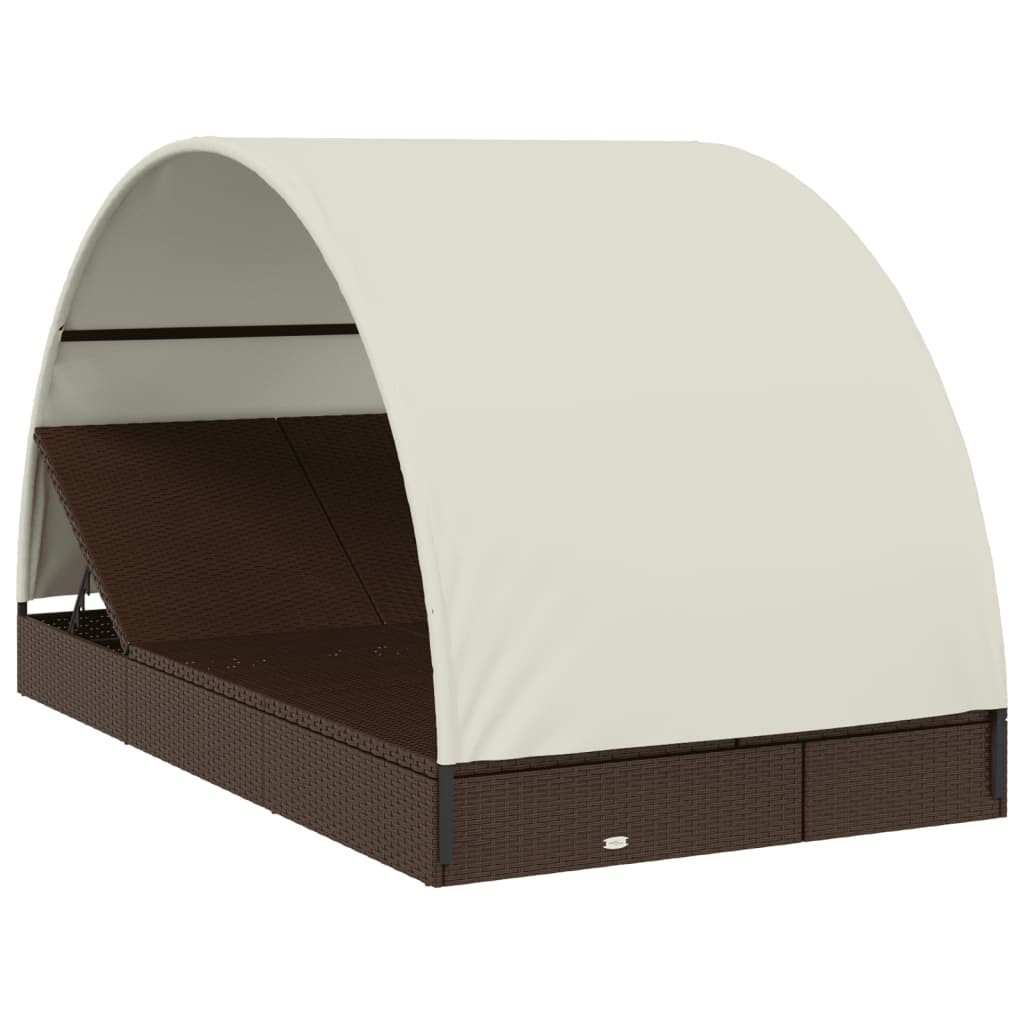 vidaXL Șezlong 2 persoane acoperiș rotund maro 211x112x140cm poliratan vidaXL Șezlong 2 persoane acoperiș rotund maro 211x112x140cm poliratan