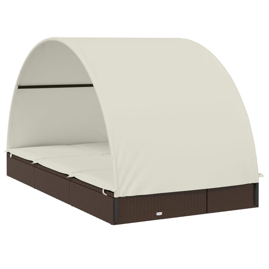 vidaXL Șezlong 2 persoane acoperiș rotund maro 211x112x140cm poliratan vidaXL Șezlong 2 persoane acoperiș rotund maro 211x112x140cm poliratan