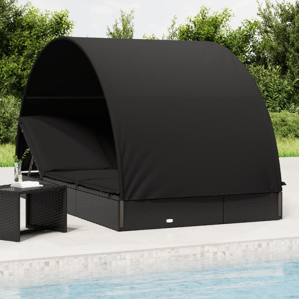 vidaXL Șezlong 2 pers. acoperiș rotund negru 211x112x140 cm poliratan vidaXL Șezlong 2 pers. acoperiș rotund negru 211x112x140 cm poliratan