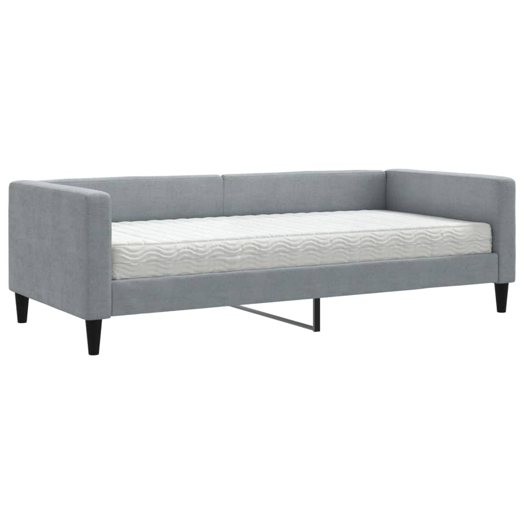 vidaXL Pat de zi cu saltea, gri deschis, 90x200 cm, textil vidaXL Pat de zi cu saltea, gri deschis, 90x200 cm, textil