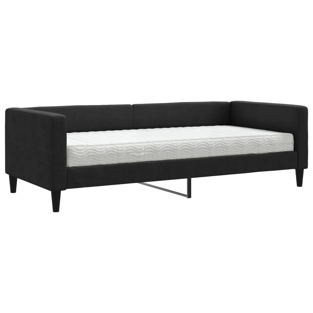 vidaXL Pat de zi cu saltea, negru, 90x200 cm, textil