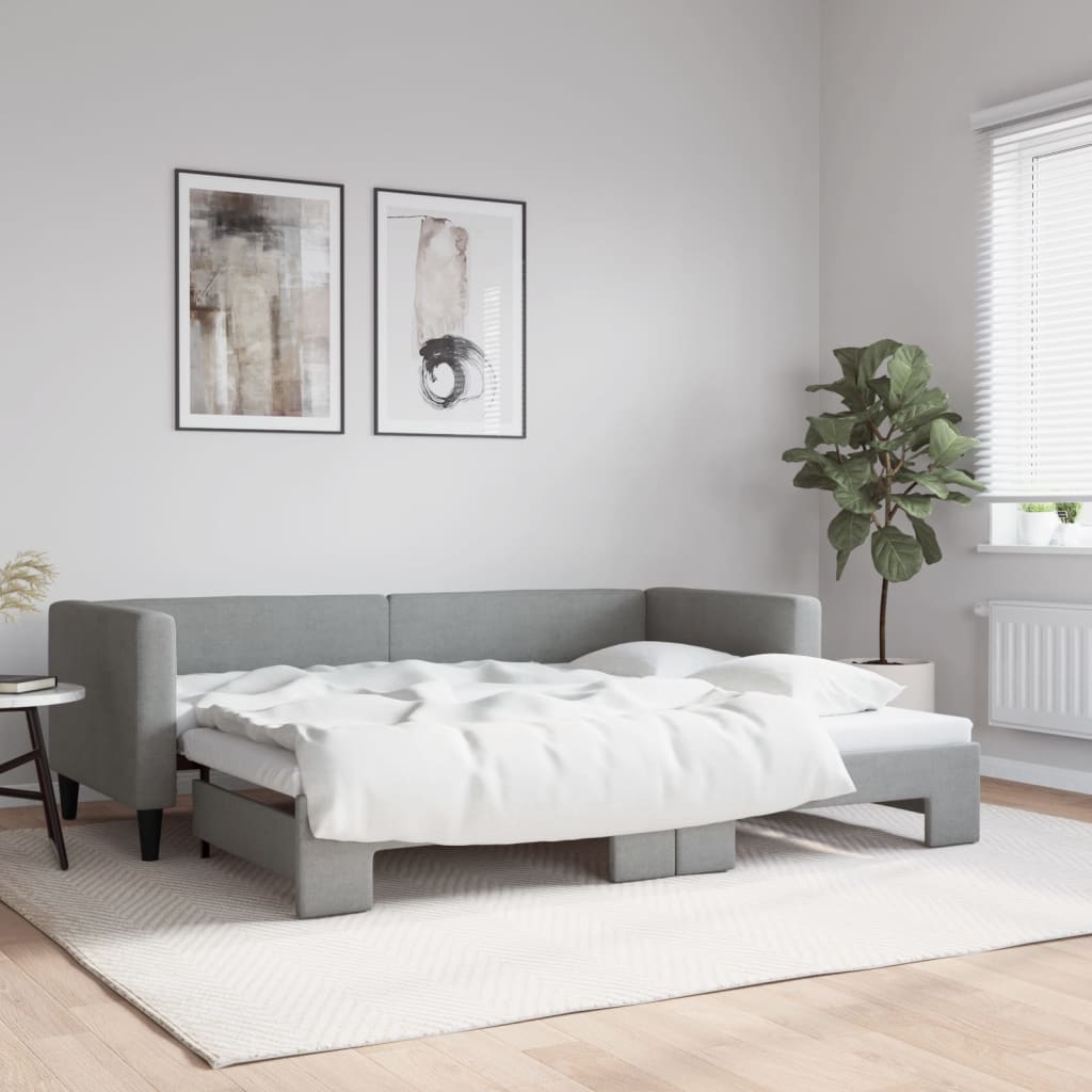 vidaXL Pat de zi cu extensie, gri deschis, 80x200 cm, textil vidaXL Pat de zi cu extensie, gri deschis, 80x200 cm, textil