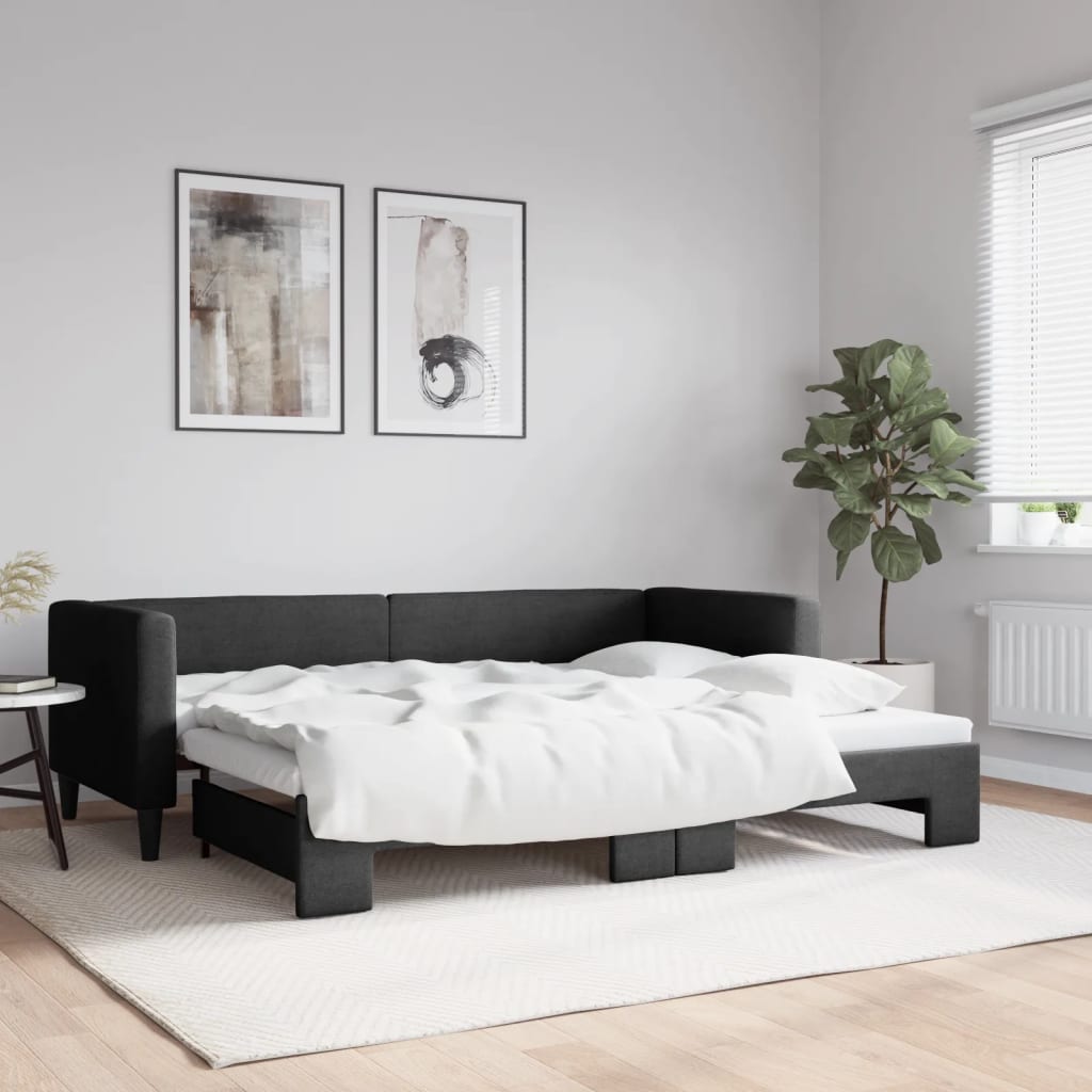 vidaXL Pat de zi cu extensie, negru, 80x200 cm, textil vidaXL Pat de zi cu extensie, negru, 80x200 cm, textil