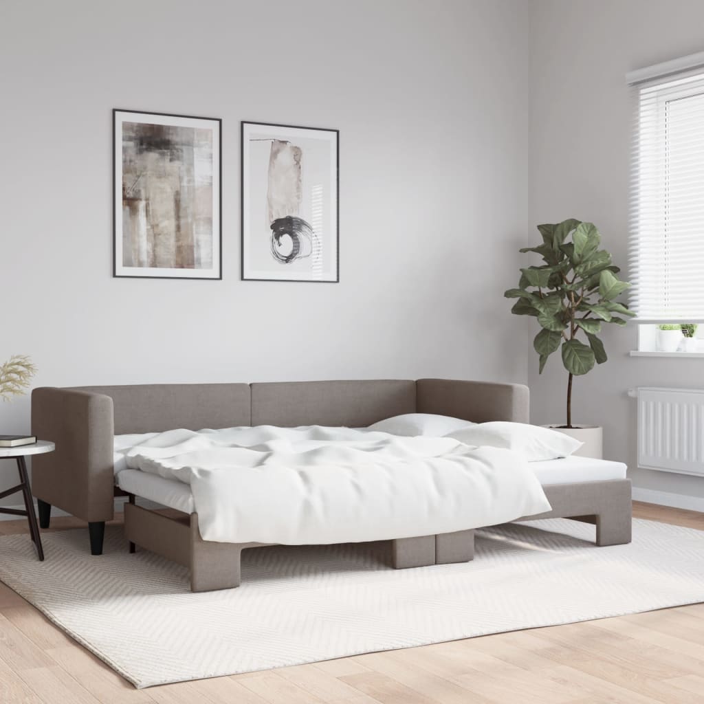 vidaXL Pat de zi cu extensie, gri taupe, 80x200 cm, textil vidaXL Pat de zi cu extensie, gri taupe, 80x200 cm, textil