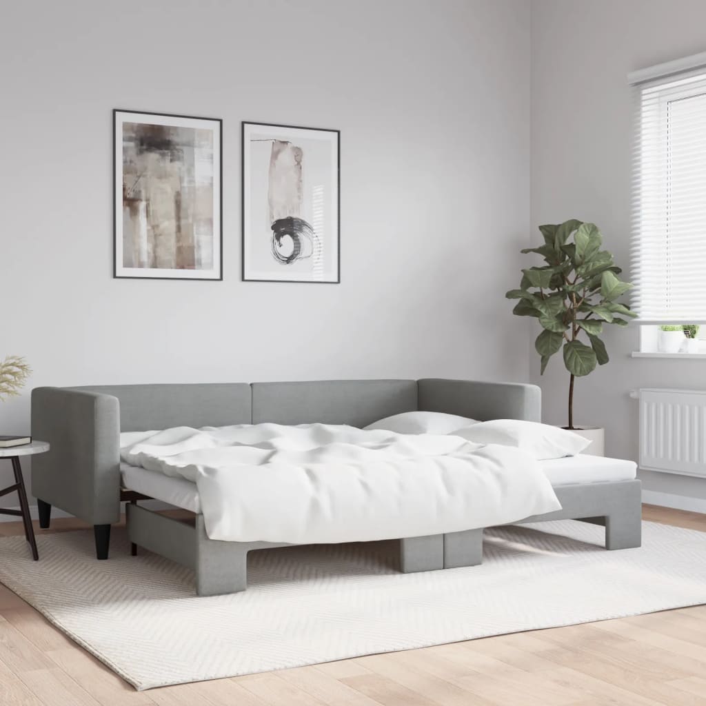 vidaXL Pat de zi cu extensie, gri deschis, 90x200 cm, textil vidaXL Pat de zi cu extensie, gri deschis, 90x200 cm, textil