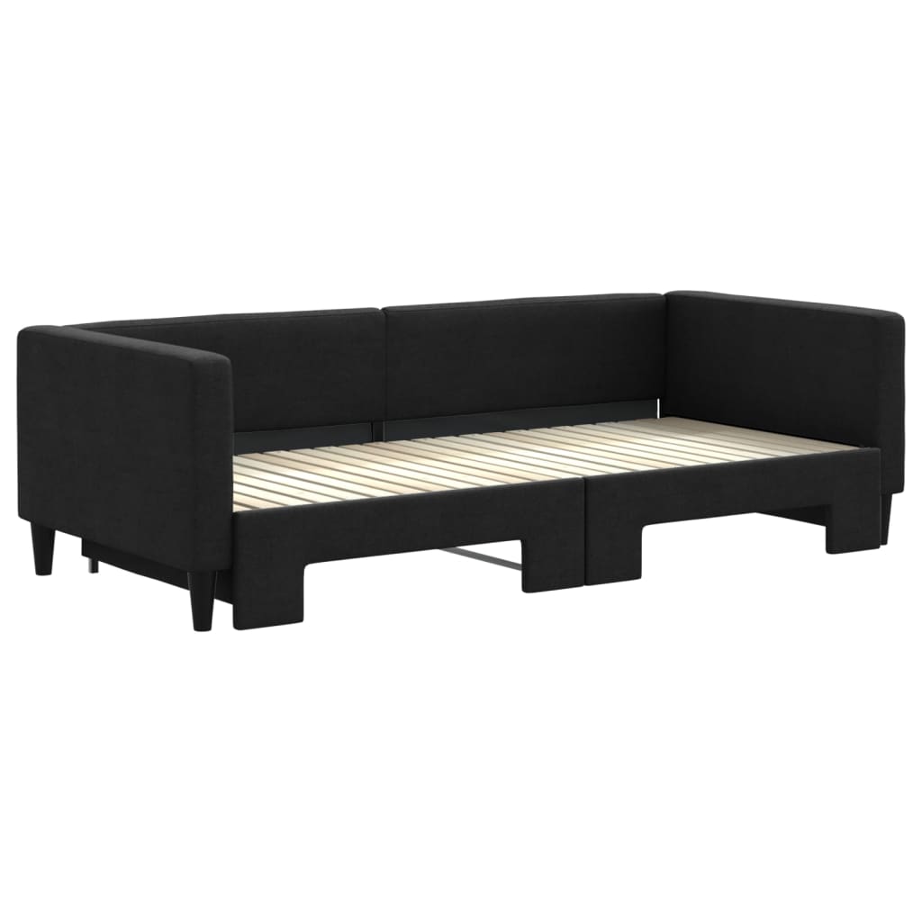 vidaXL Pat de zi cu extensie, negru, 90x200 cm, textil
