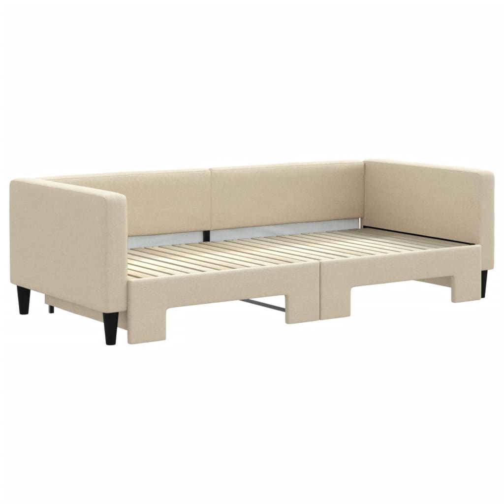 vidaXL Pat de zi cu extensie, crem, 90x200 cm, textil vidaXL Pat de zi cu extensie, crem, 90x200 cm, textil