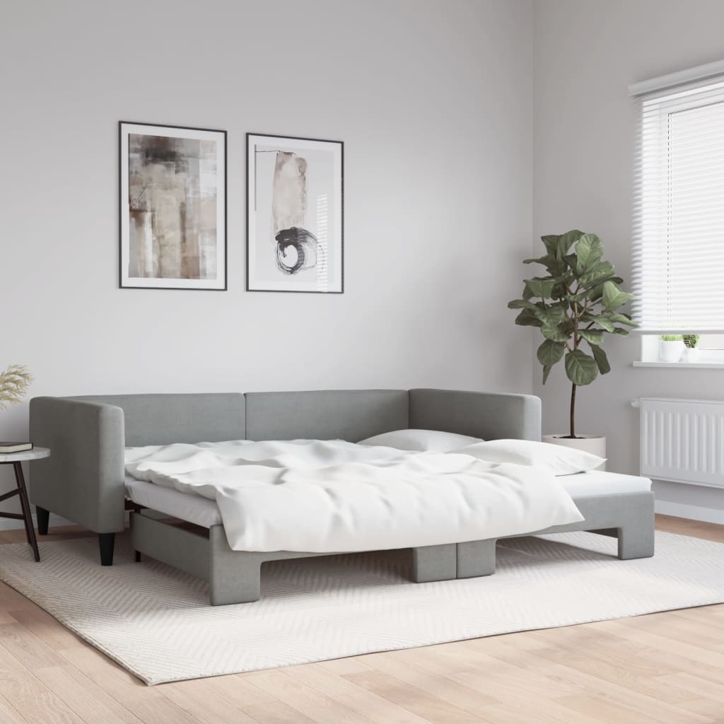 vidaXL Pat de zi cu extensie, gri deschis, 100x200 cm, textil vidaXL Pat de zi cu extensie, gri deschis, 100x200 cm, textil