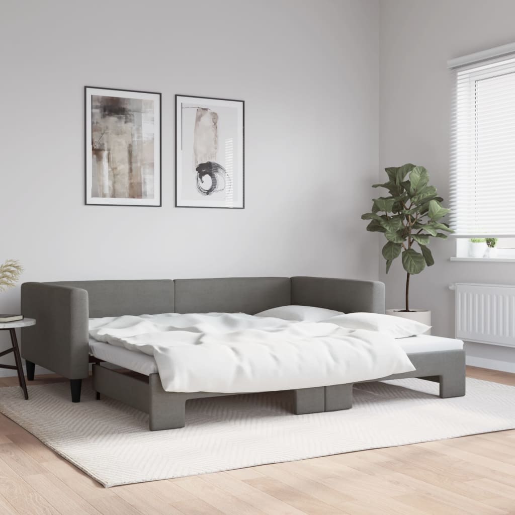 vidaXL Pat de zi cu extensie, gri închis, 100x200 cm, textil vidaXL Pat de zi cu extensie, gri închis, 100x200 cm, textil