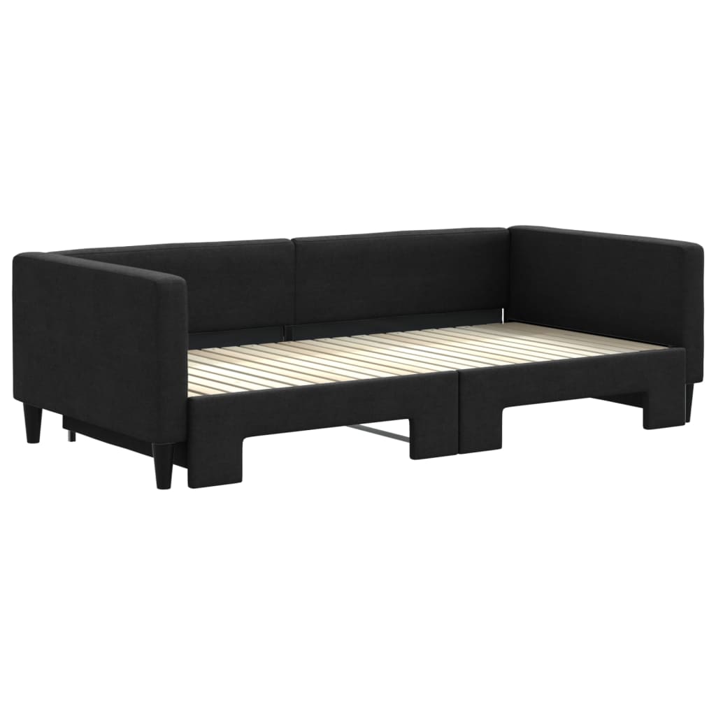 vidaXL Pat de zi cu extensie, negru, 100x200 cm, textil