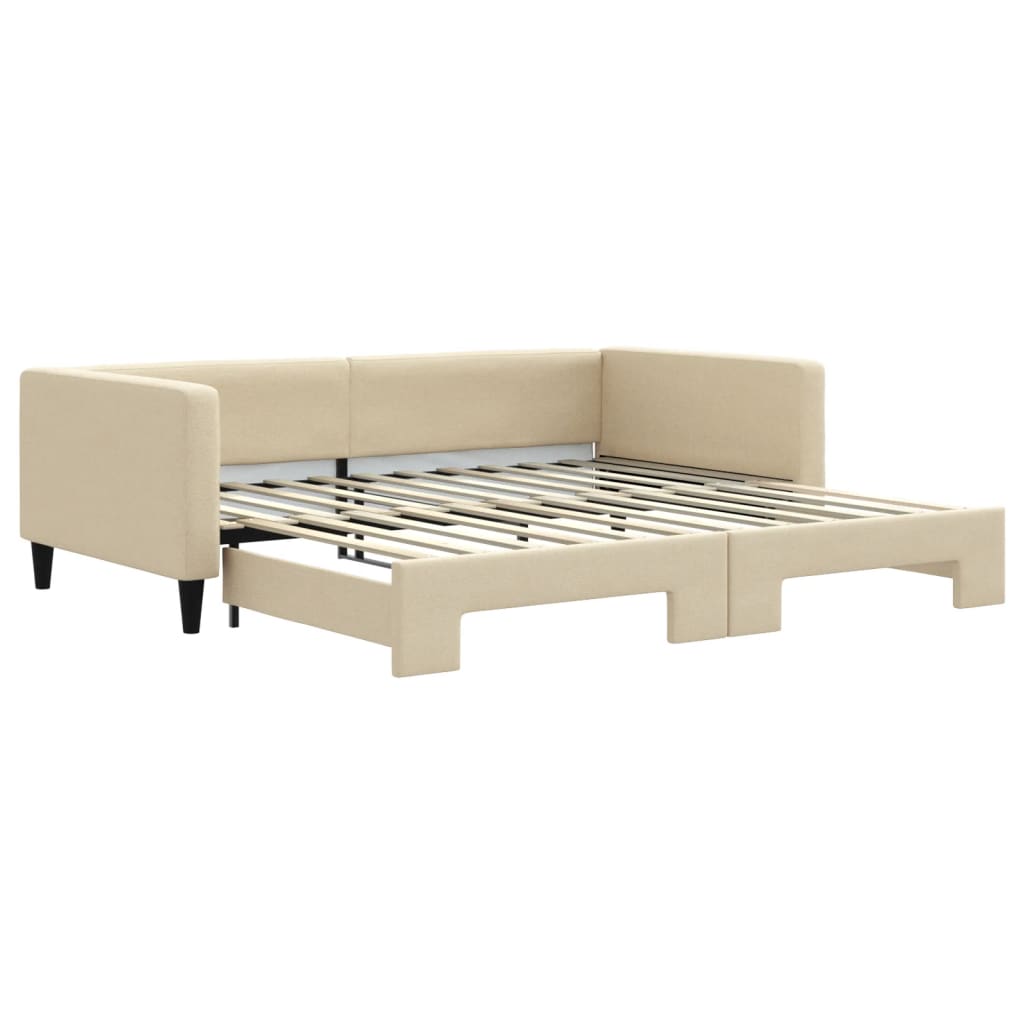 vidaXL Pat de zi cu extensie, crem, 100x200 cm, textil vidaXL Pat de zi cu extensie, crem, 100x200 cm, textil