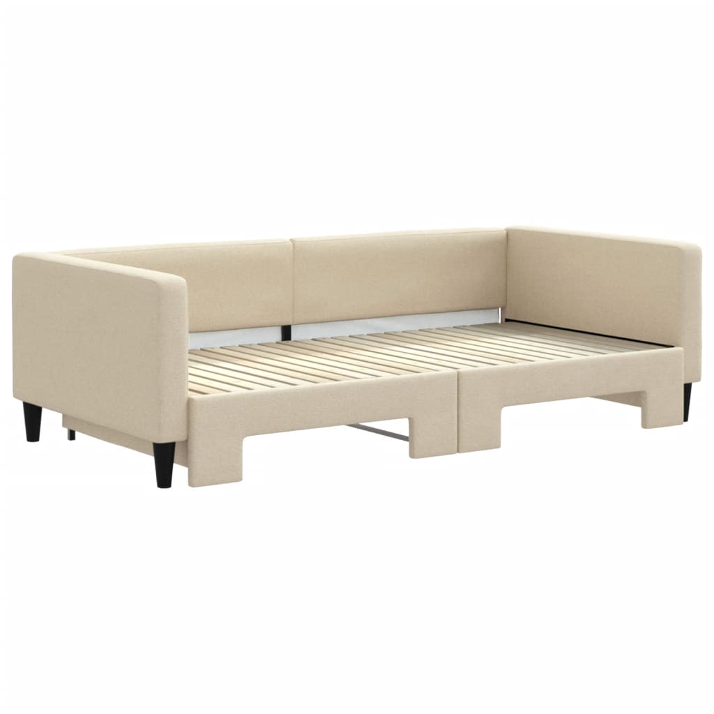 vidaXL Pat de zi cu extensie, crem, 100x200 cm, textil vidaXL Pat de zi cu extensie, crem, 100x200 cm, textil