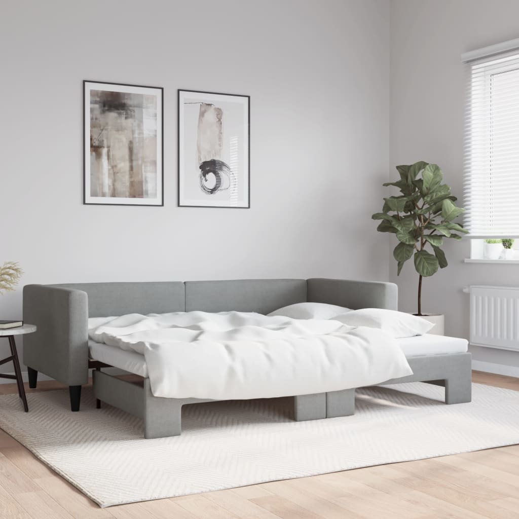 vidaXL Pat de zi cu extensie, gri deschis, 90x190 cm, textil vidaXL Pat de zi cu extensie, gri deschis, 90x190 cm, textil