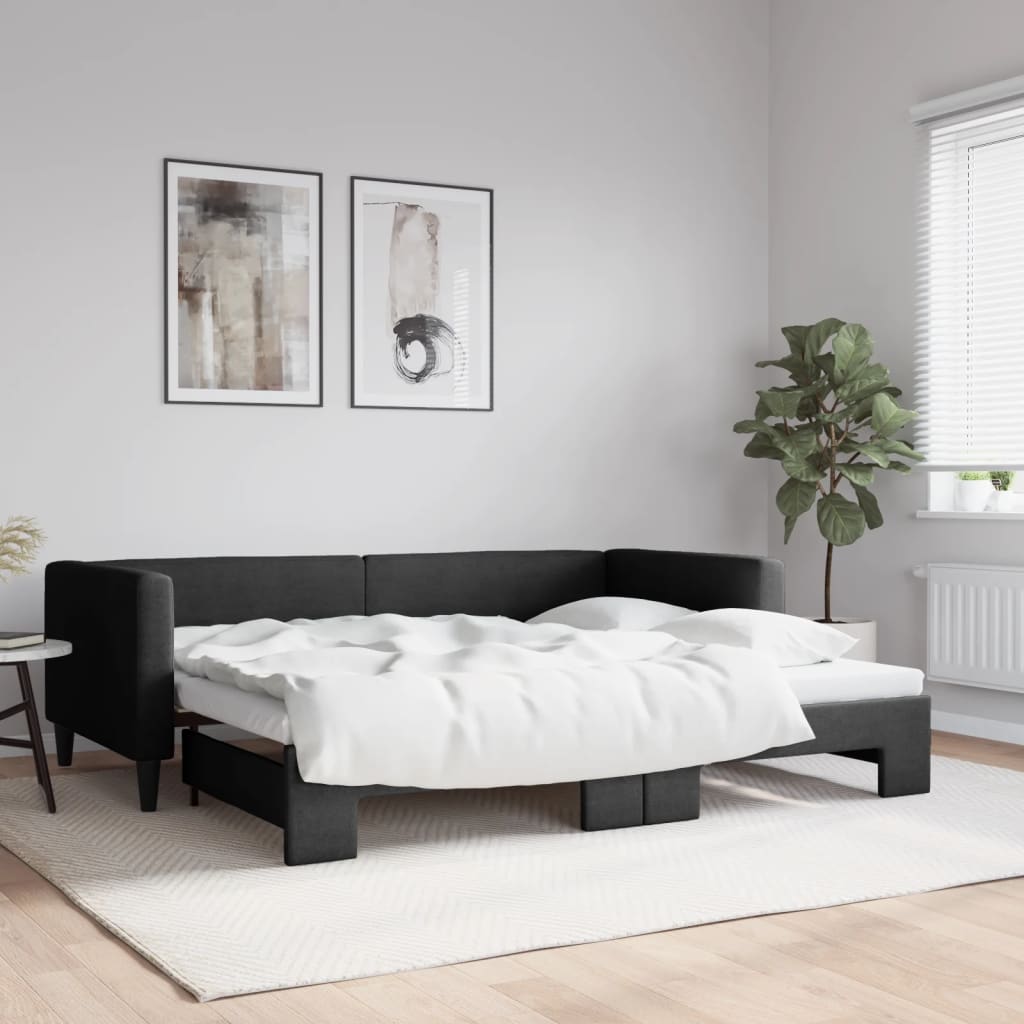 vidaXL Pat de zi cu extensie, negru, 90x190 cm, textil vidaXL Pat de zi cu extensie, negru, 90x190 cm, textil