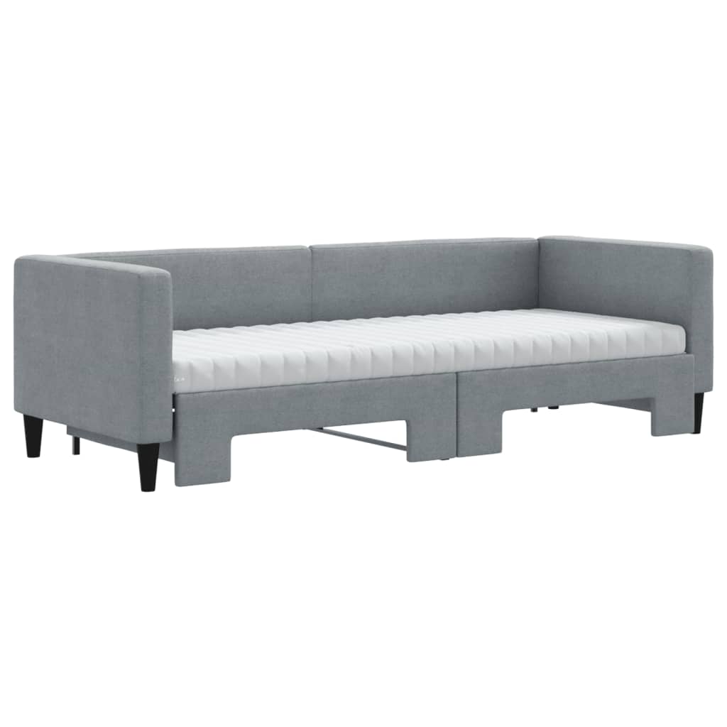 vidaXL Pat de zi cu extensie și saltele, gri deschis, 80x200 cm textil vidaXL Pat de zi cu extensie și saltele, gri deschis, 80x200 cm textil