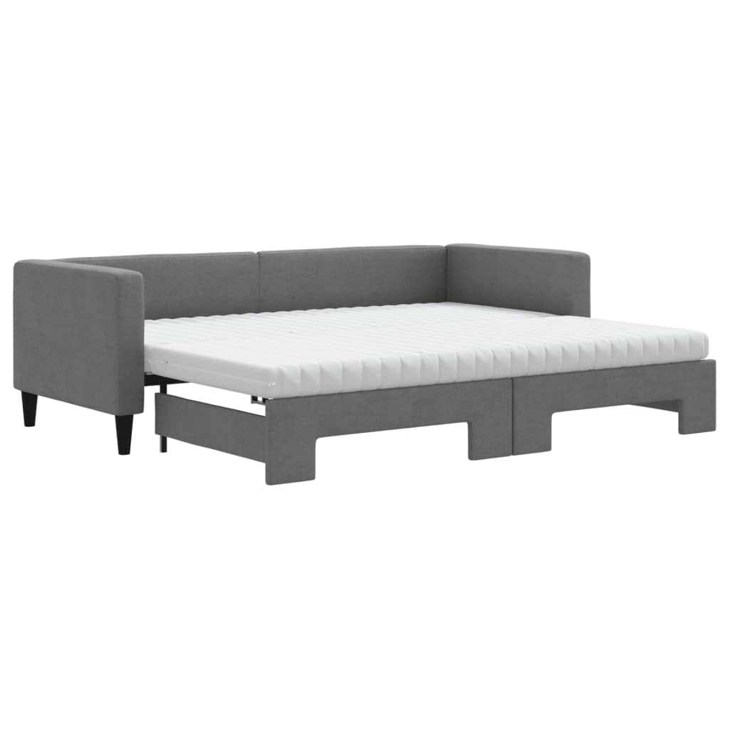vidaXL Pat de zi cu extensie și saltele, gri închis, 80x200 cm, textil