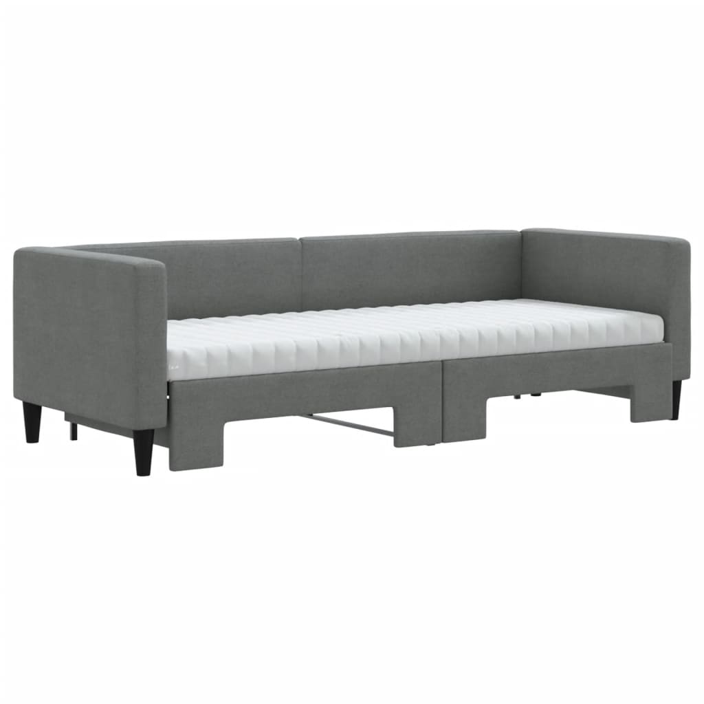 vidaXL Pat de zi cu extensie și saltele, gri închis, 80x200 cm, textil