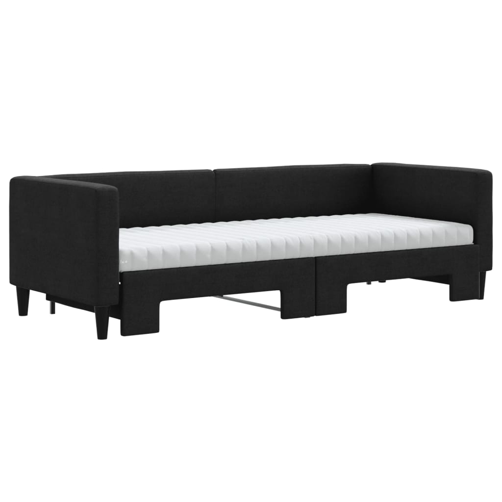 vidaXL Pat de zi cu extensie și saltele, negru, 80x200 cm, textil