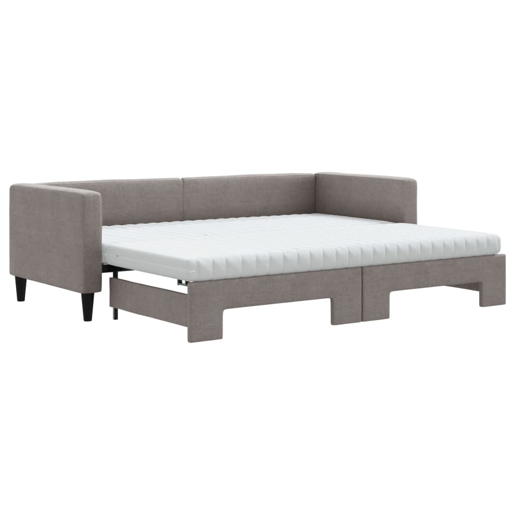 vidaXL Pat de zi cu extensie și saltele, gri taupe, 80x200 cm, textil