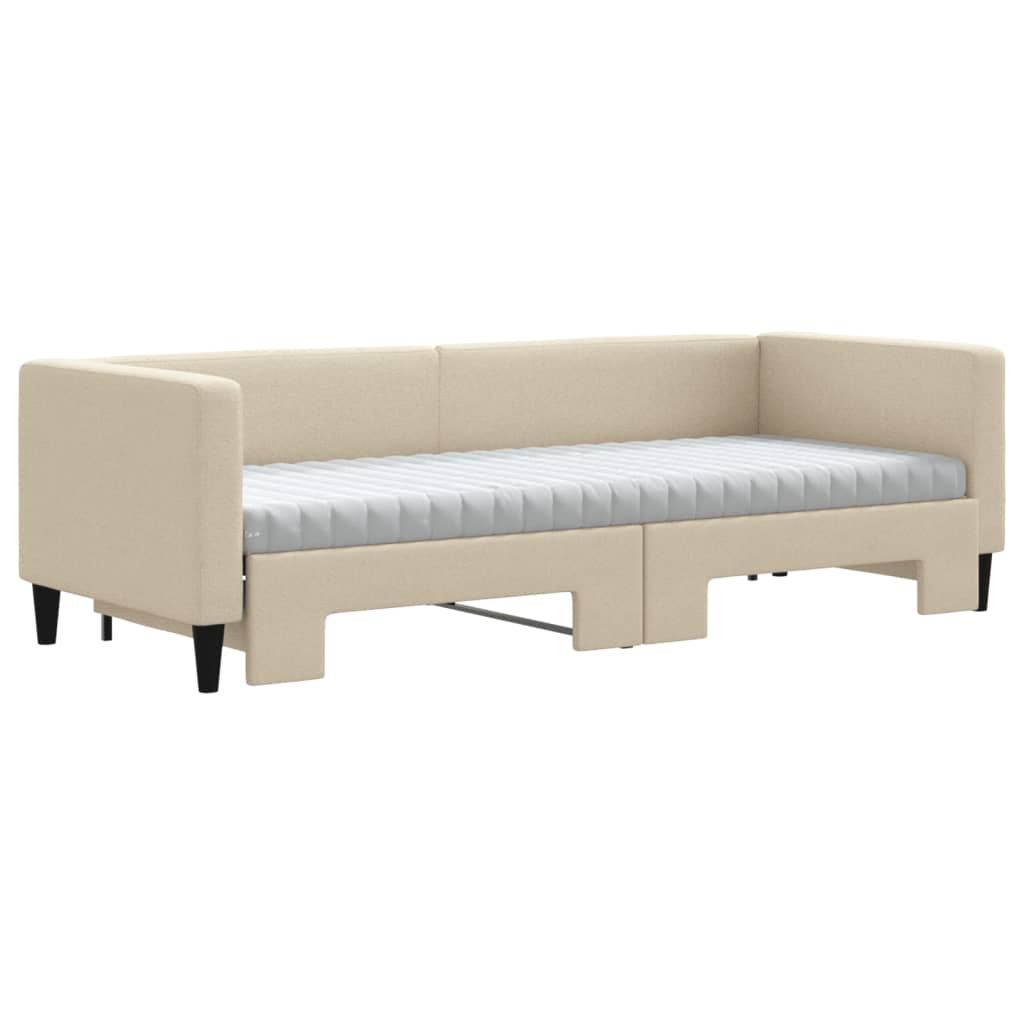 vidaXL Pat de zi cu extensie și saltele, crem, 80x200 cm, textil vidaXL Pat de zi cu extensie și saltele, crem, 80x200 cm, textil