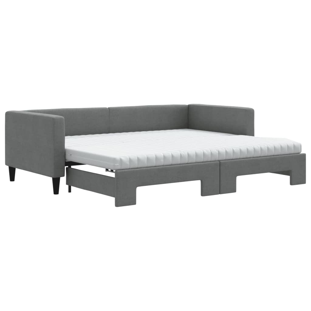 vidaXL Pat de zi cu extensie și saltele, gri închis, 90x200 cm, textil vidaXL Pat de zi cu extensie și saltele, gri închis, 90x200 cm, textil