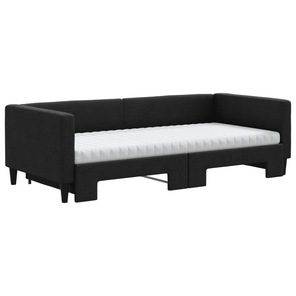 vidaXL Pat de zi cu extensie și saltele, negru, 90x200 cm, textil vidaXL Pat de zi cu extensie și saltele, negru, 90x200 cm, textil