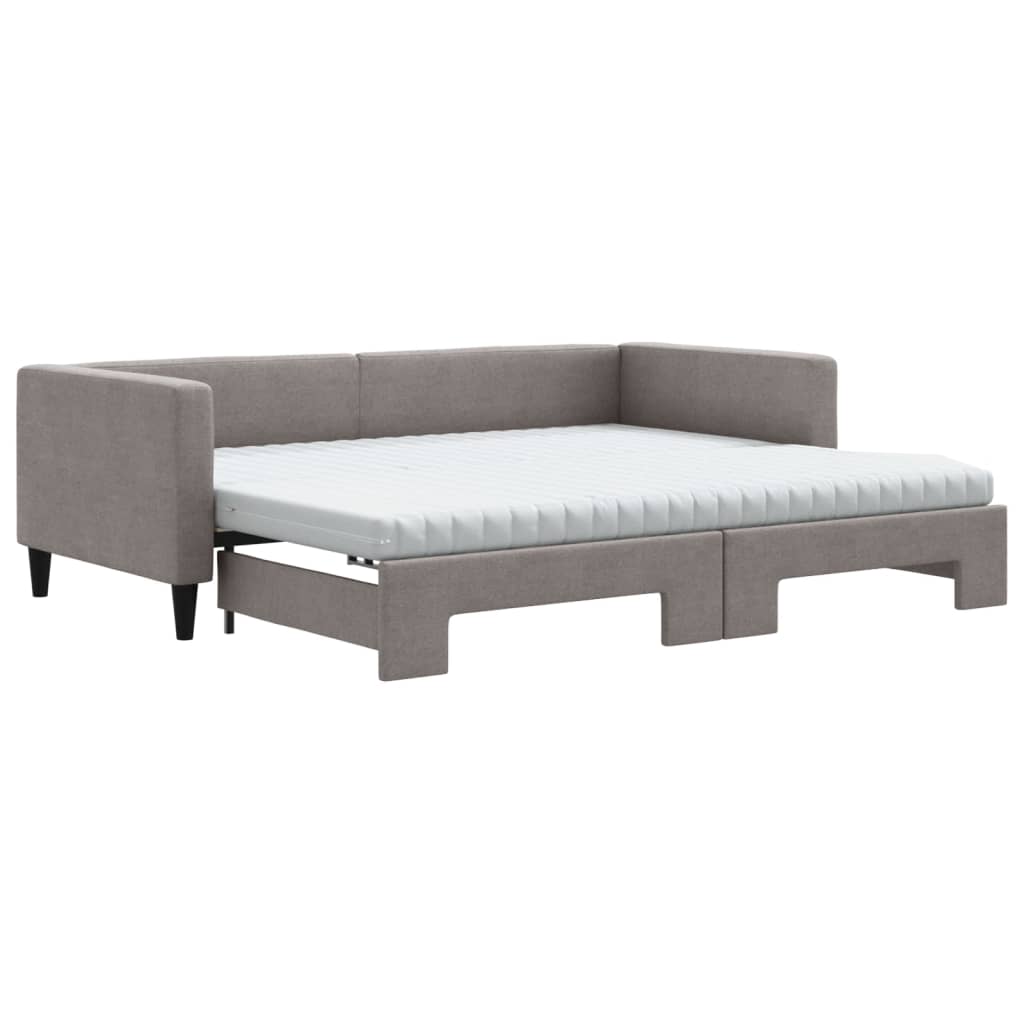 vidaXL Pat de zi cu extensie și saltele, gri taupe, 90x200 cm, textil