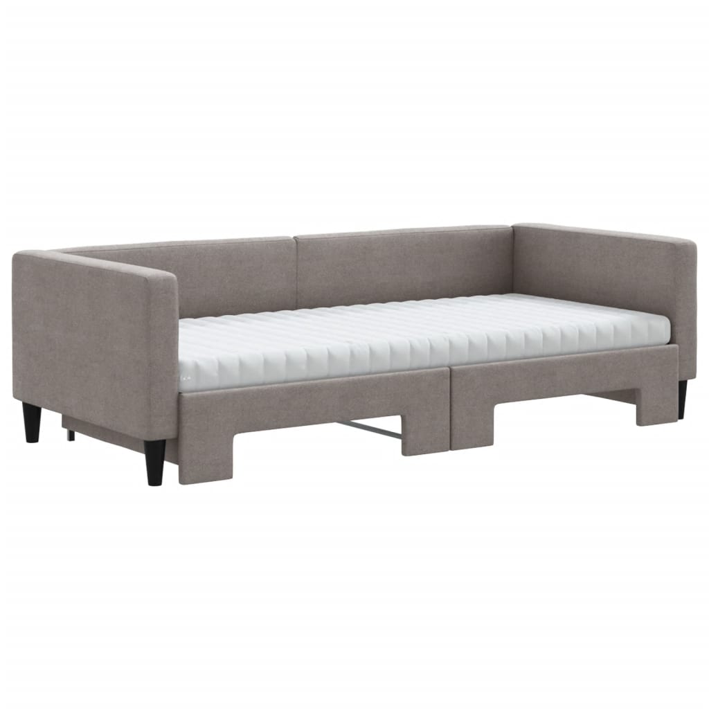 vidaXL Pat de zi cu extensie și saltele, gri taupe, 90x200 cm, textil