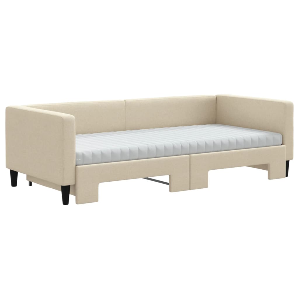 vidaXL Pat de zi cu extensie și saltele, crem, 90x200 cm, textil