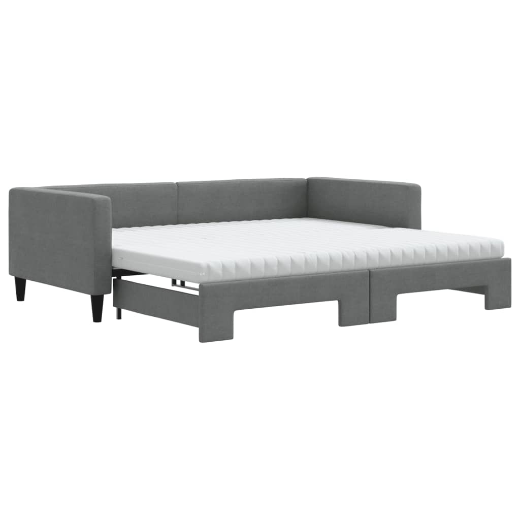 vidaXL Pat de zi cu extensie și saltele, gri închis, 100x200 cm textil vidaXL Pat de zi cu extensie și saltele, gri închis, 100x200 cm textil