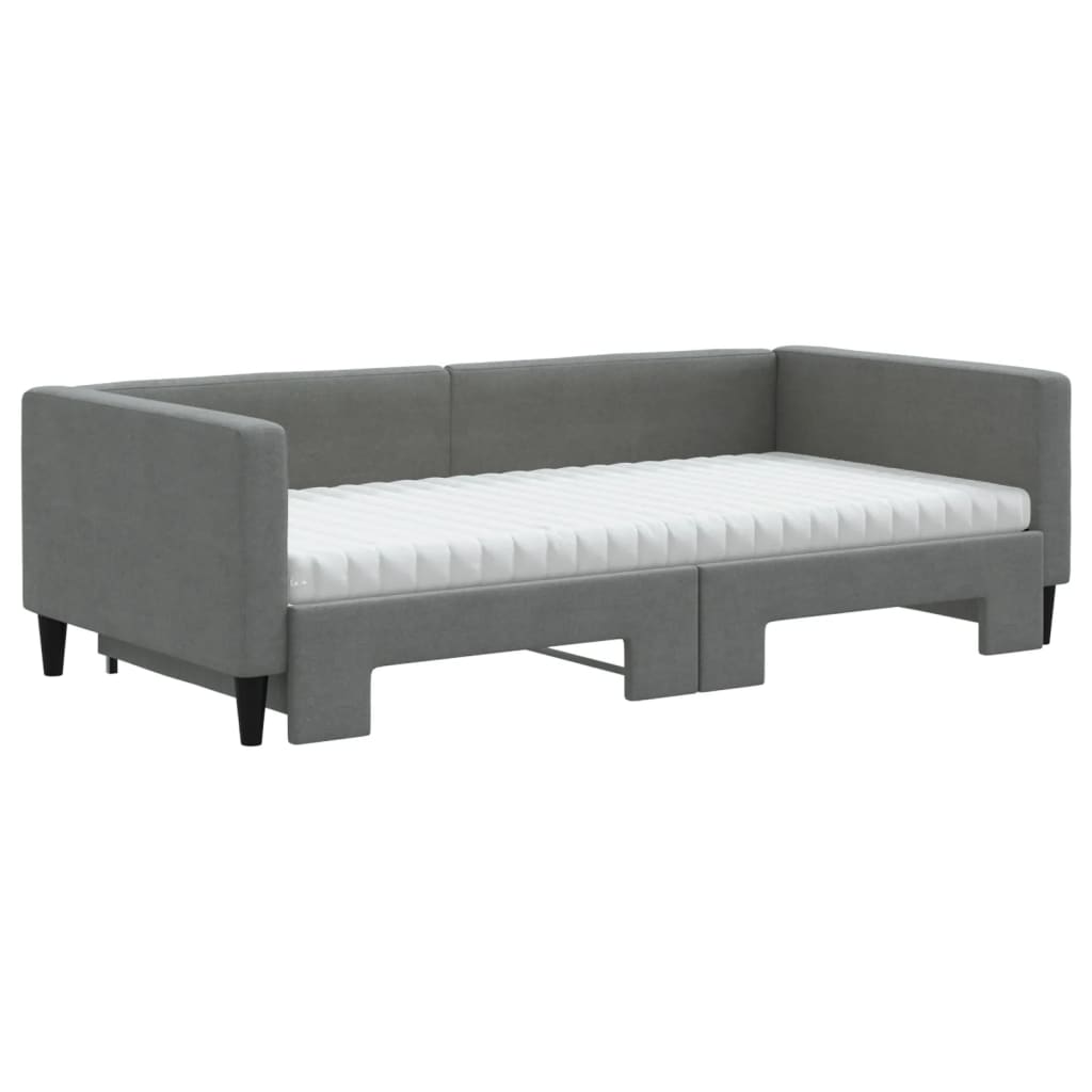 vidaXL Pat de zi cu extensie și saltele, gri închis, 100x200 cm textil vidaXL Pat de zi cu extensie și saltele, gri închis, 100x200 cm textil