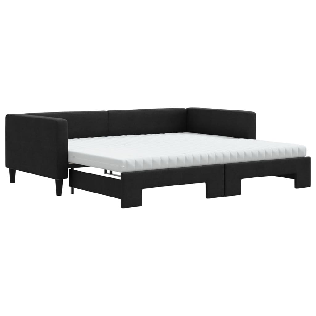 vidaXL Pat de zi cu extensie și saltele, negru, 100x200 cm, textil