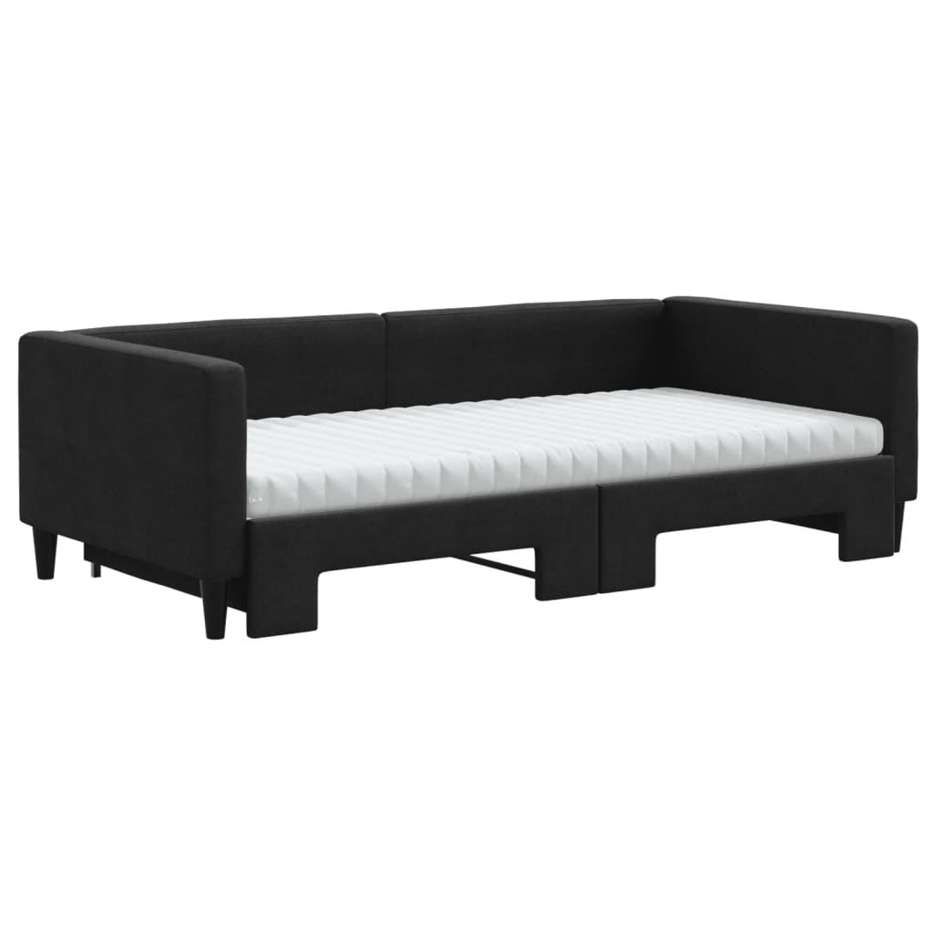 vidaXL Pat de zi cu extensie și saltele, negru, 100x200 cm, textil