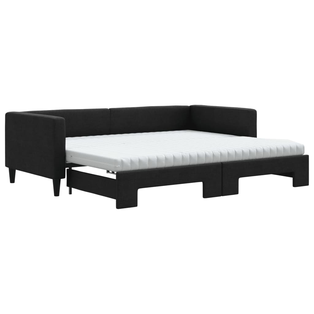 vidaXL Pat de zi cu extensie și saltele, negru, 90x190 cm, textil
