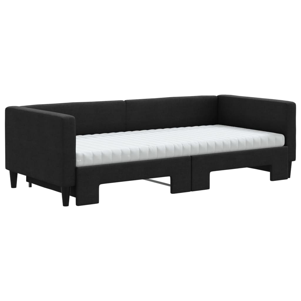 vidaXL Pat de zi cu extensie și saltele, negru, 90x190 cm, textil
