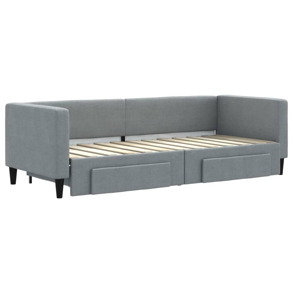 vidaXL Pat de zi cu extensie și sertare, gri deschis, 80x200 cm textil