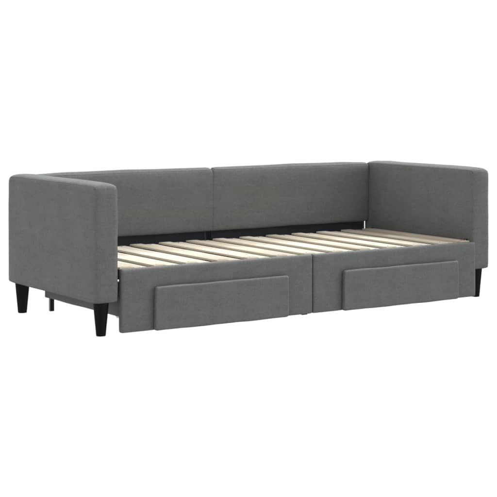 vidaXL Pat de zi cu extensie și sertare, gri închis, 80x200 cm textil