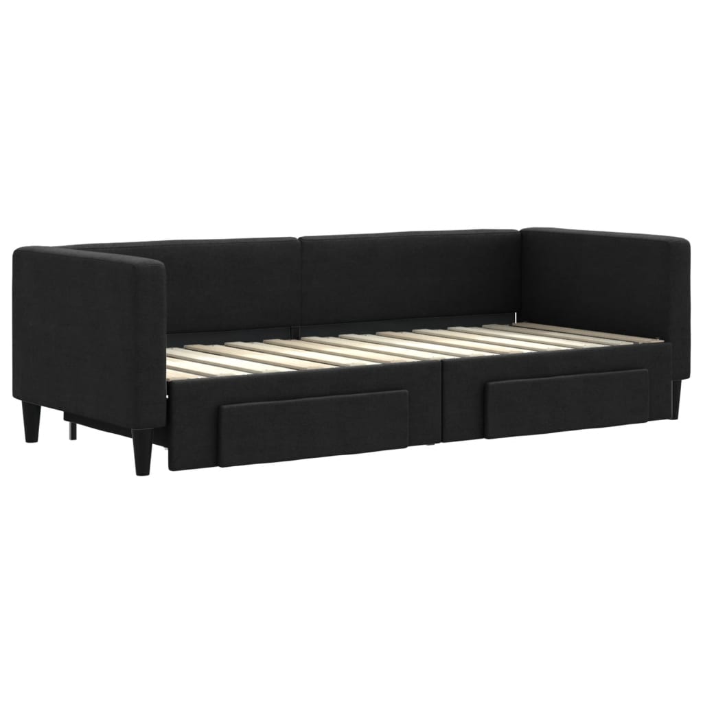 vidaXL Pat de zi cu extensie și sertare, negru, 80x200 cm, textil