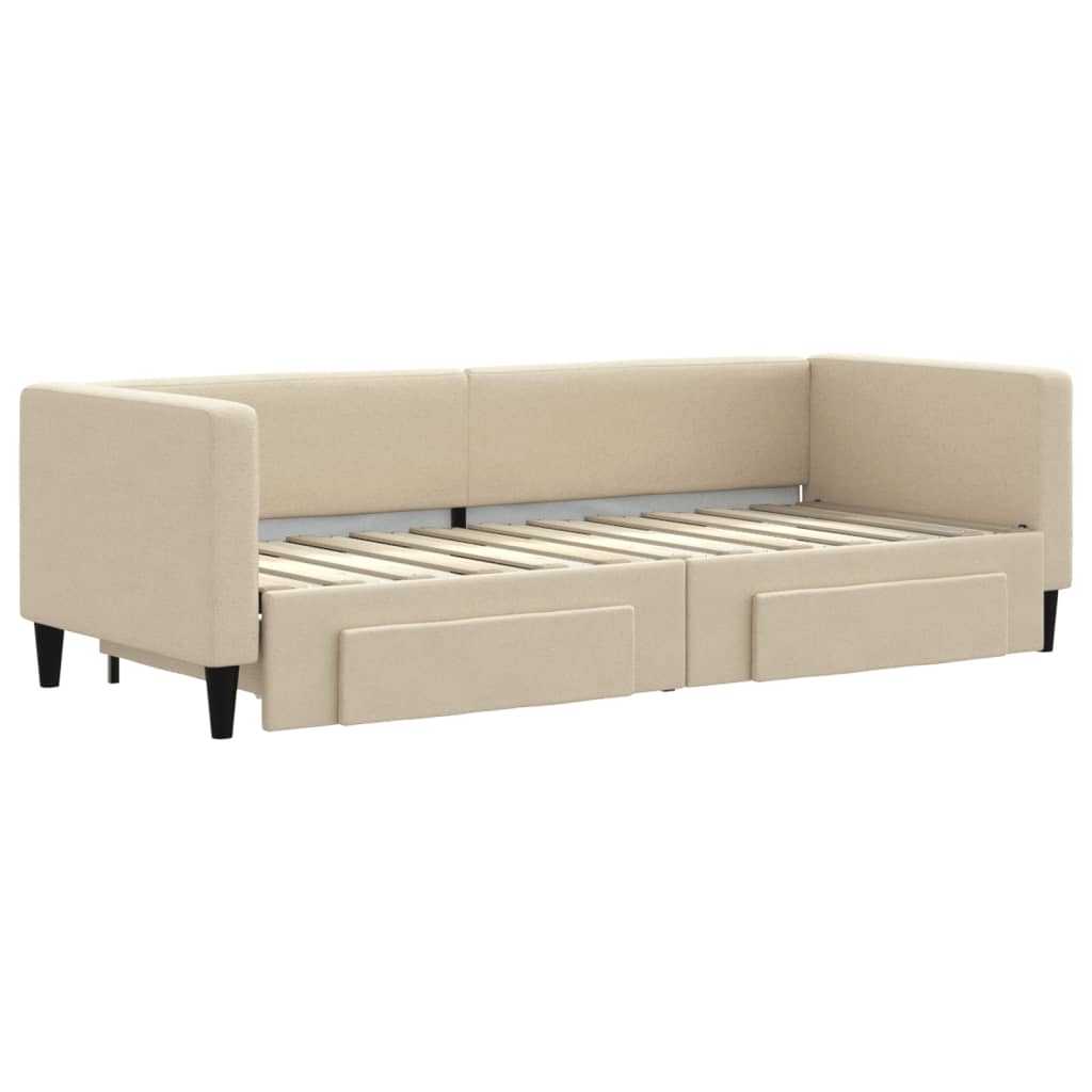 vidaXL Pat de zi cu extensie și sertare, crem, 80x200 cm, textil
