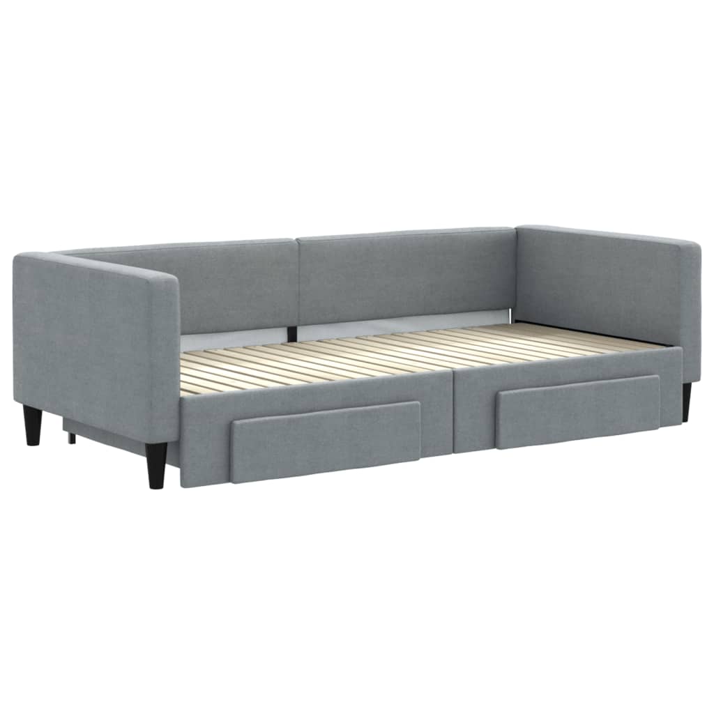 vidaXL Pat de zi cu extensie și sertare, gri deschis, 90x200 cm textil