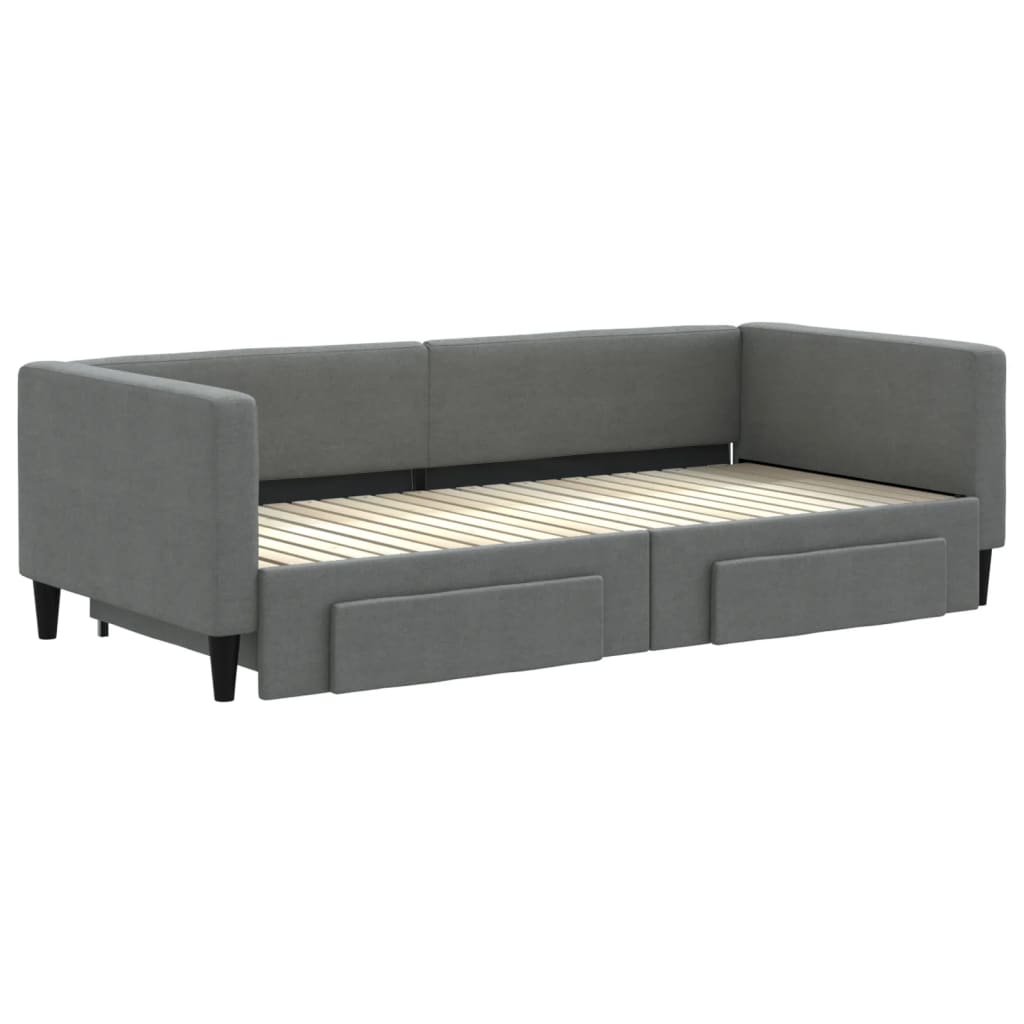 vidaXL Pat de zi cu extensie și sertare, gri închis, 90x200 cm textil