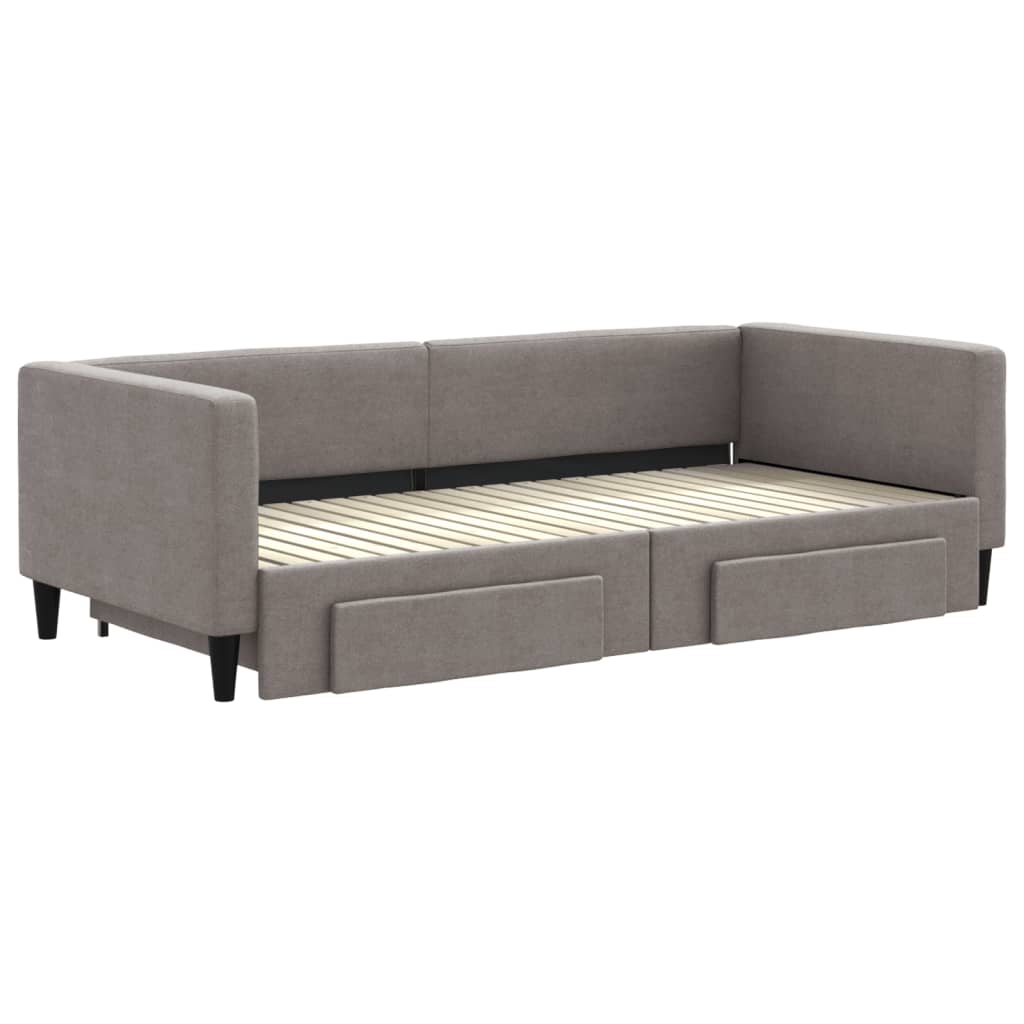 vidaXL Pat de zi cu extensie și sertare, gri taupe, 90x200 cm, textil