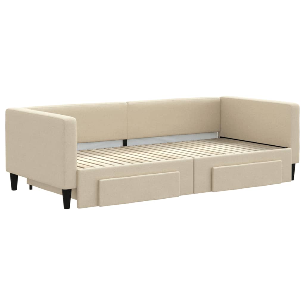 vidaXL Pat de zi cu extensie și sertare, crem, 90x200 cm, textil