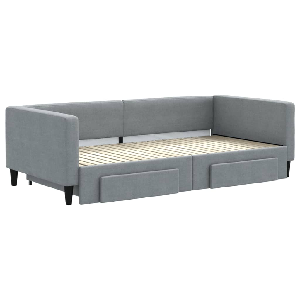 vidaXL Pat de zi cu extensie și sertare, gri deschis 100x200 cm textil vidaXL Pat de zi cu extensie și sertare, gri deschis 100x200 cm textil
