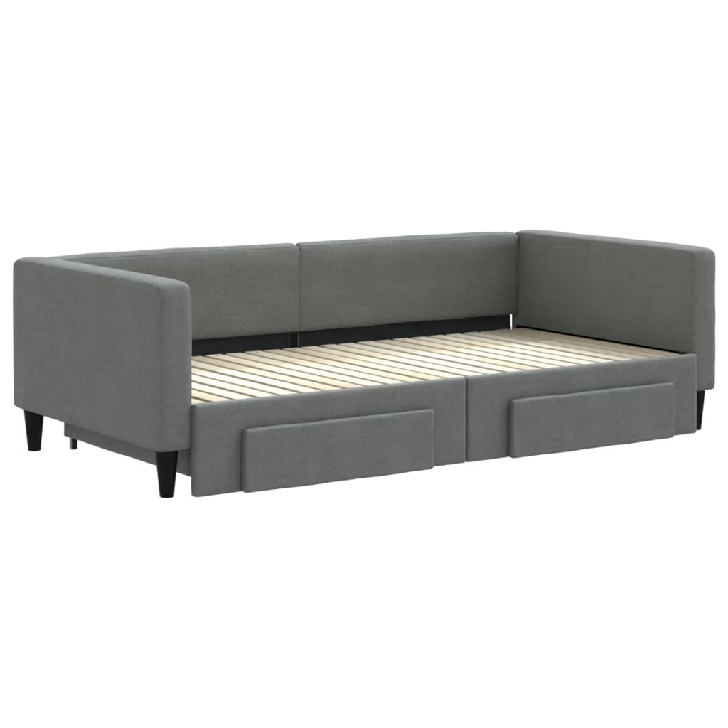 vidaXL Pat de zi cu extensie și sertare, gri închis, 100x200 cm textil