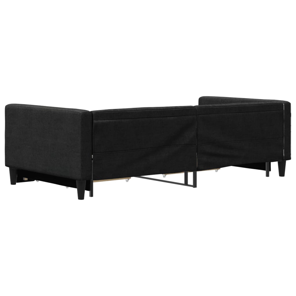 vidaXL Pat de zi cu extensie și sertare, negru, 100x200 cm, textil