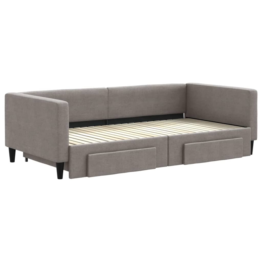 vidaXL Pat de zi cu extensie și sertare, gri taupe, 100x200 cm, textil