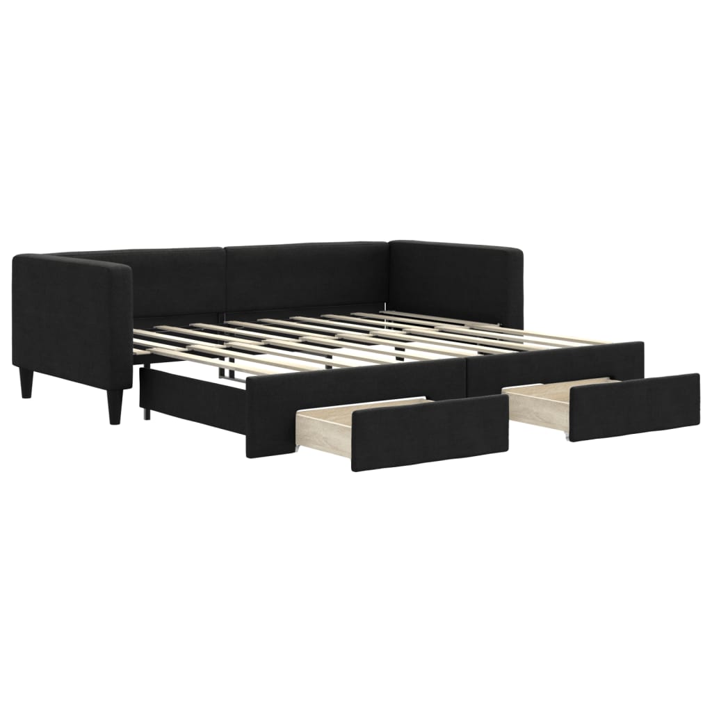 vidaXL Pat de zi cu extensie și sertare, negru, 90x190cm, textil vidaXL Pat de zi cu extensie și sertare, negru, 90x190cm, textil